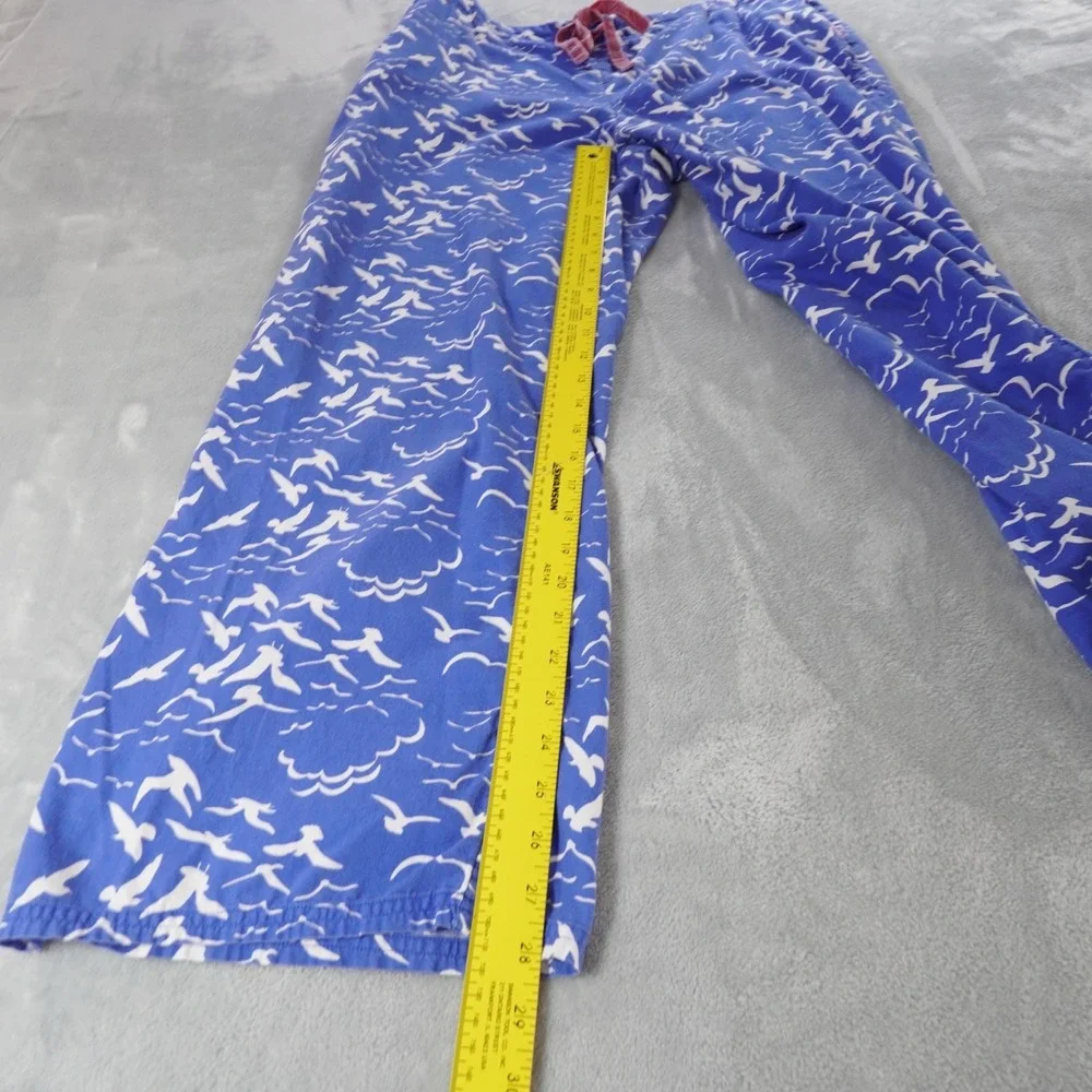Boden Cotton Pajama Pants Womens 16 Blue Seagull Velvet Drawstring Comfy Pockets